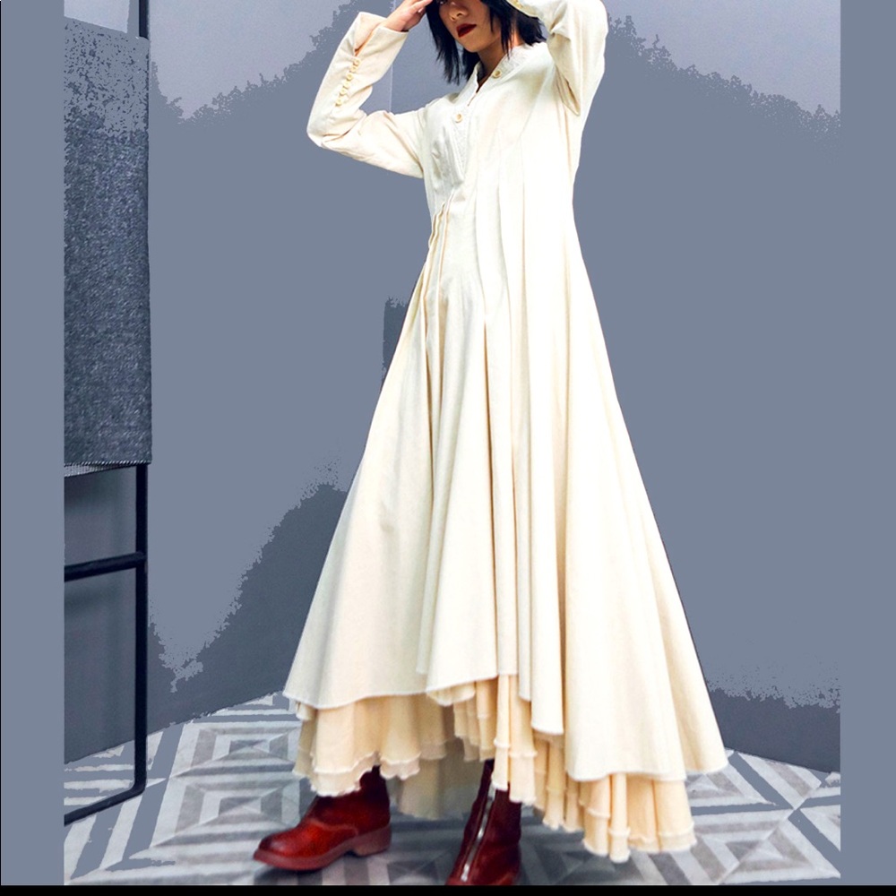 Linen maxi dress. Women boho asymmetric v neck dress.